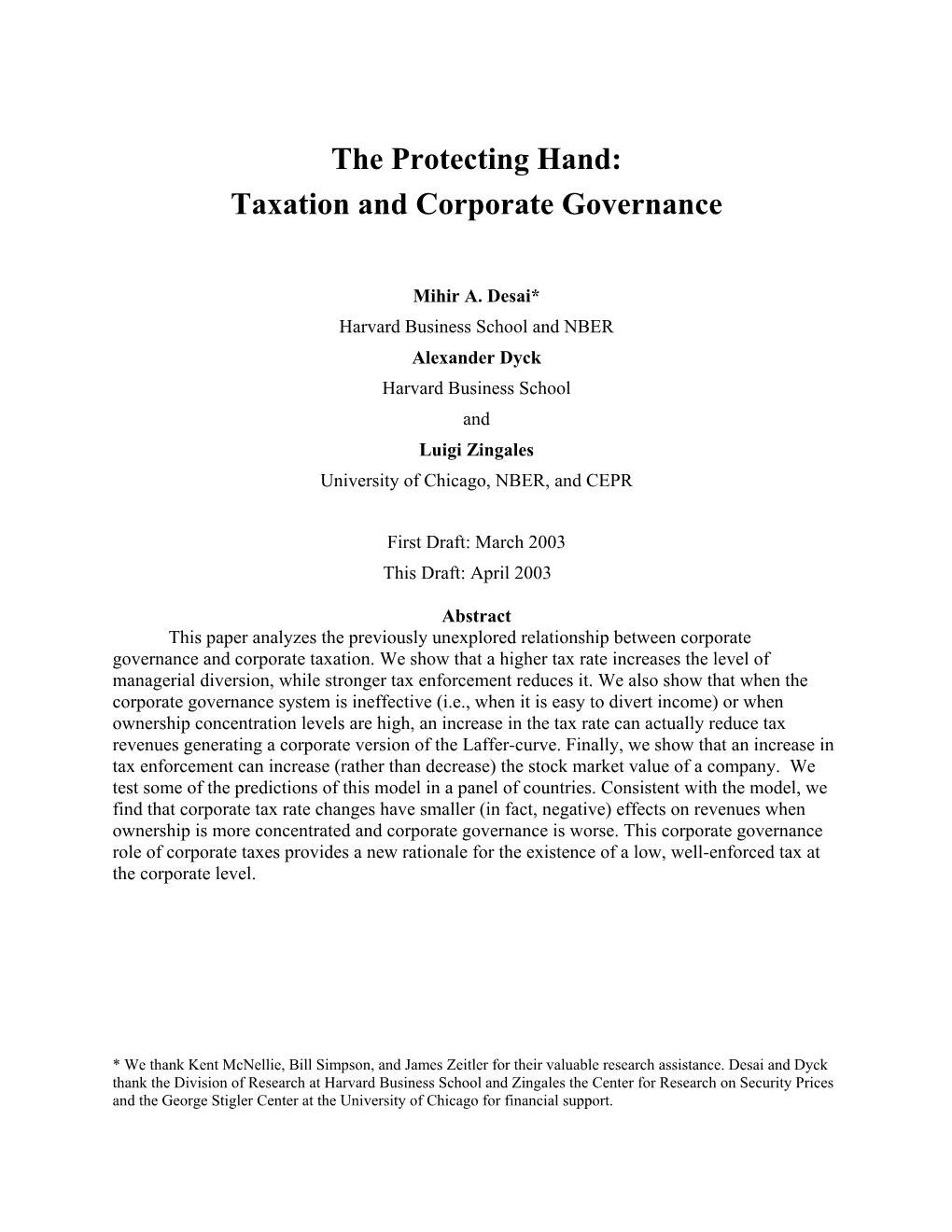 The Protecting Hand: Taxation and Corporate Governance