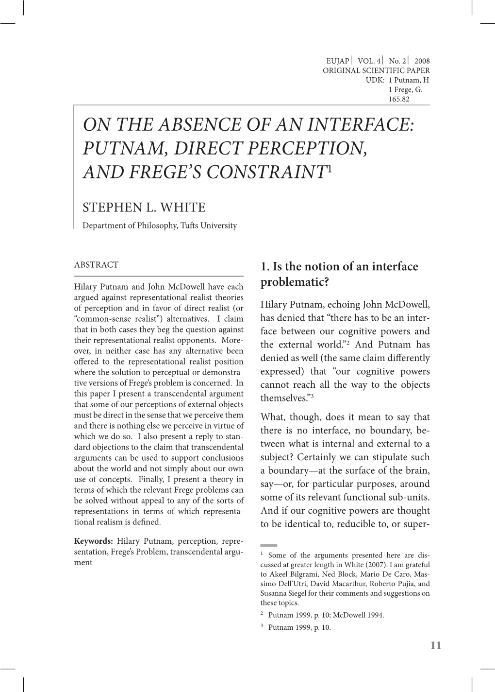 Putnam, Direct Perception, and Frege's Constraint1