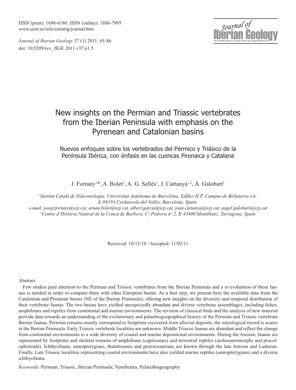 New Insights on the Permian and Triassic Vertebrates from the Iberian Peninsula with Emphasis on the Pyrenean and Catalonian Basins