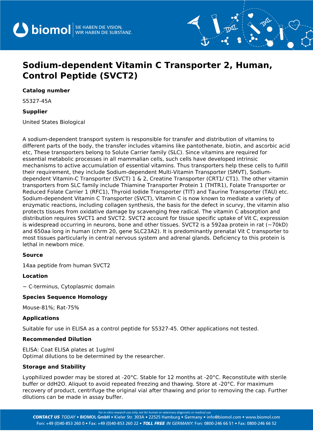 Sodium-Dependent Vitamin C Transporter 2, Human, Control Peptide (SVCT2)