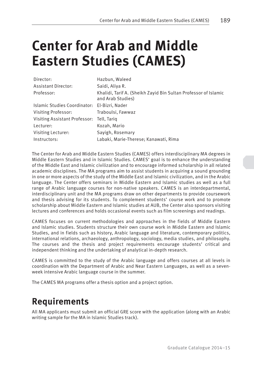 Center for Arab and Middle Eastern Studies (CAMES) 189