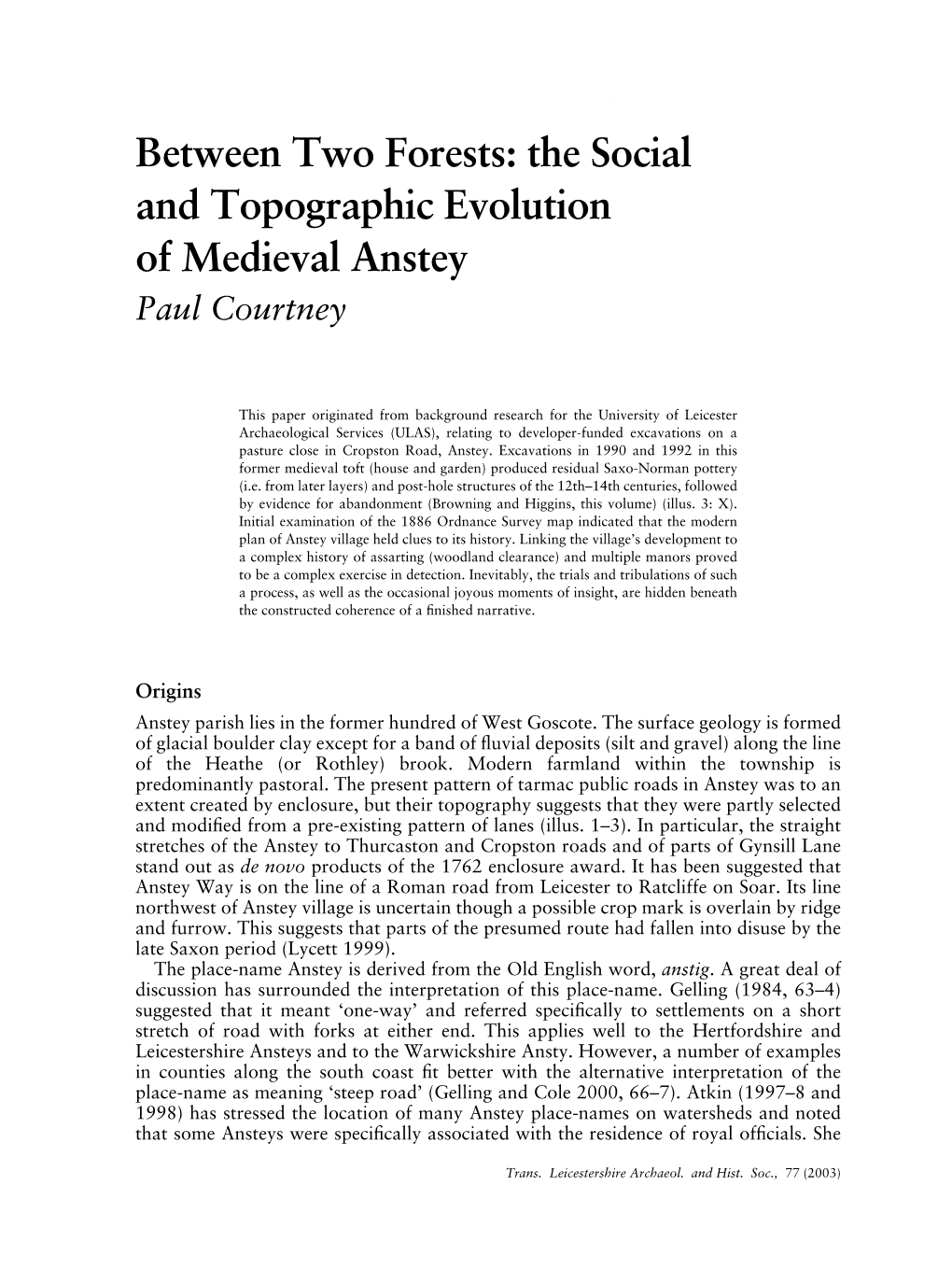 The Social and Topographic Evolution of Medieval Anstey 35