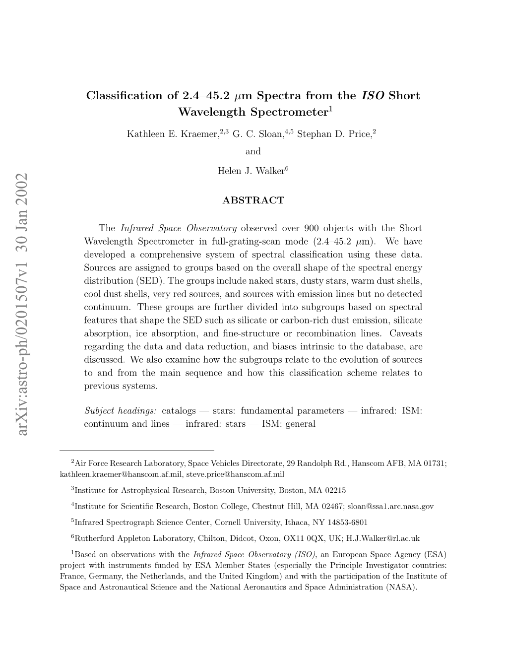 Classification of 2.4-45.2 Micron Spectra from the ISO Short