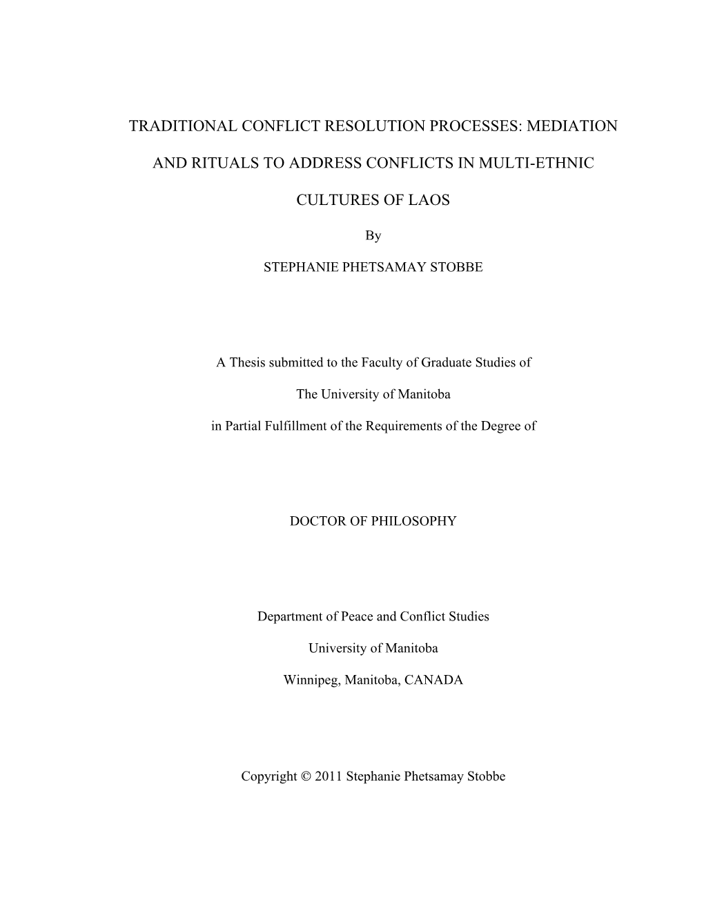 Traditional Conflict Resolution Processes: Mediation