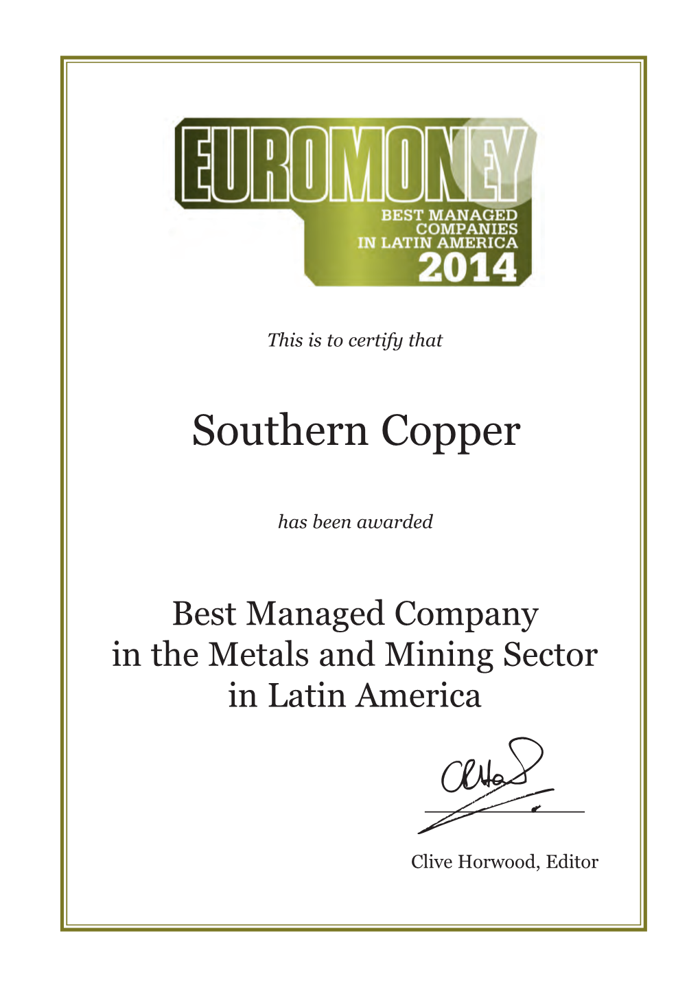 Best Managed Company in Latin America's Metals