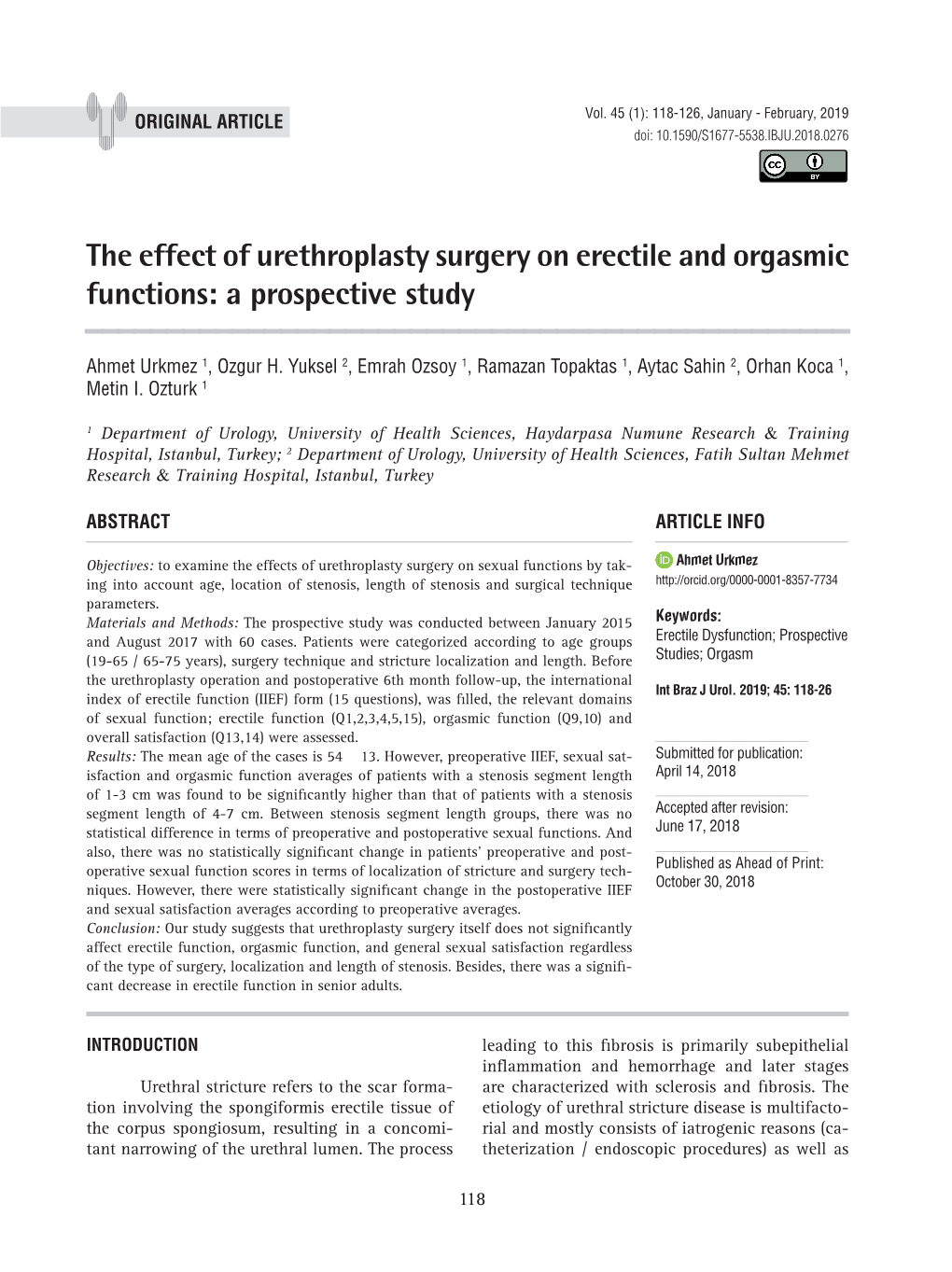 The Effect of Urethroplasty Surgery on Erectile and Orgasmic Functions: a Prospective Study ______