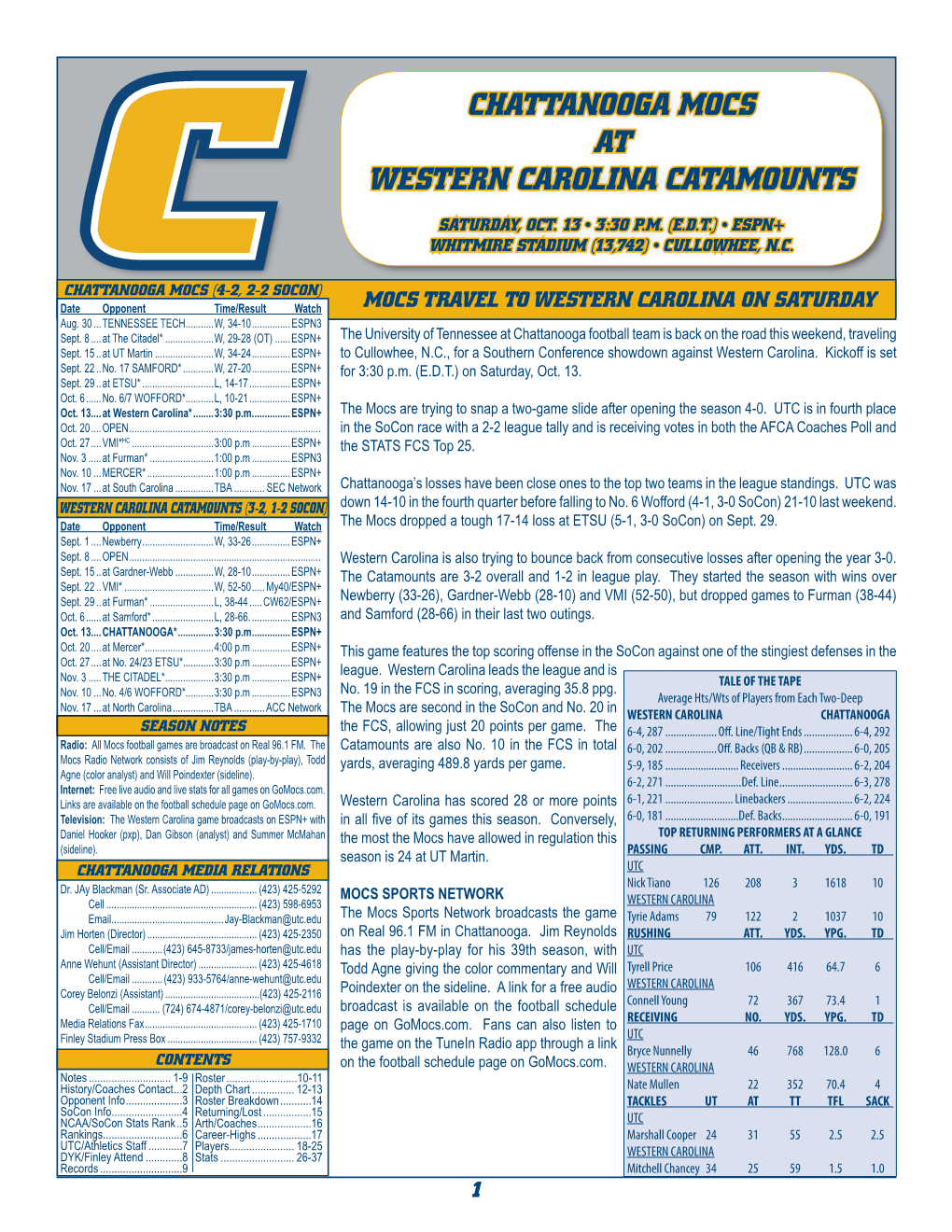 Chattanooga Mocs at Western Carolina Catamounts