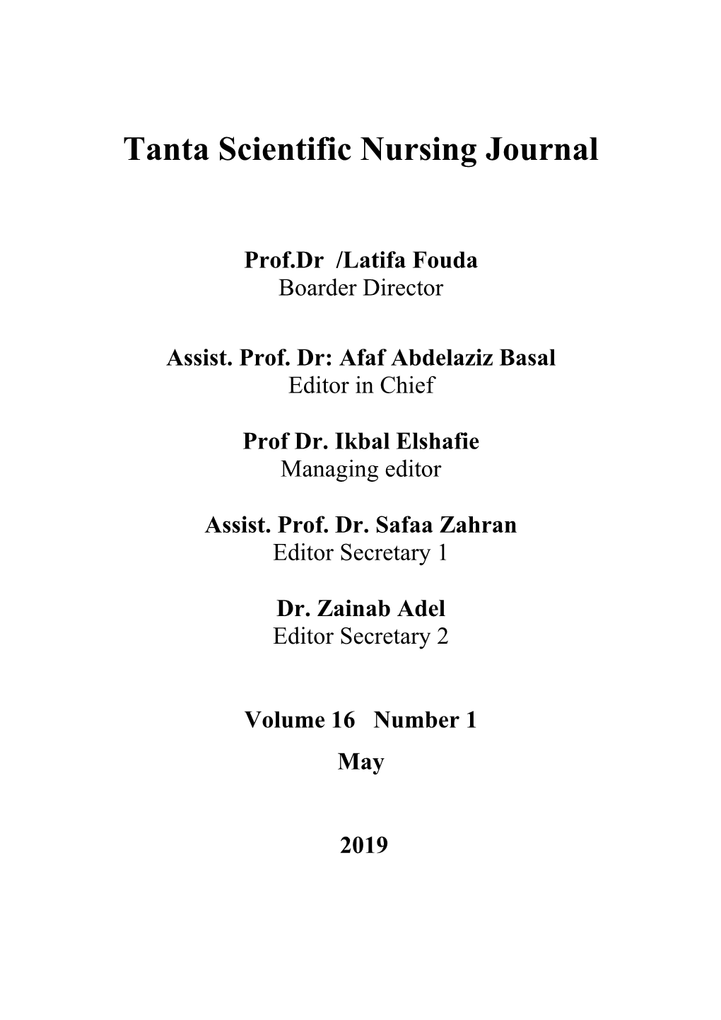 Tanta Scientific Nursing Journal.May 2019