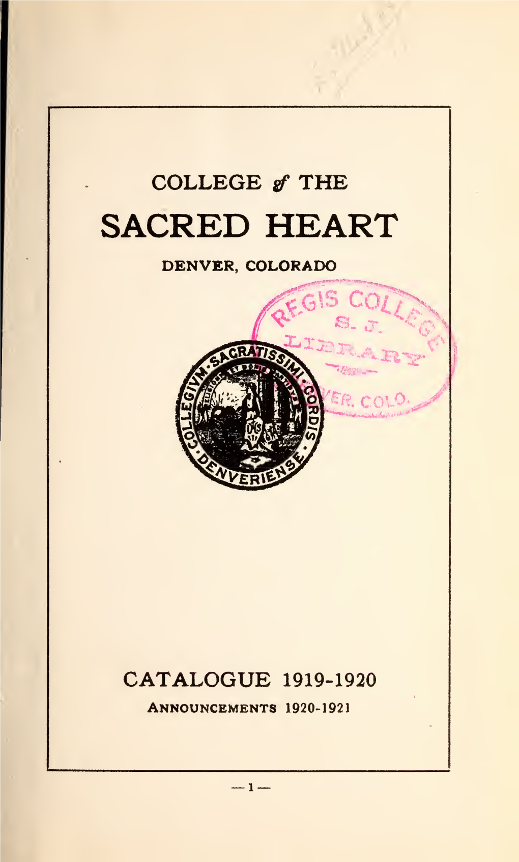 College of the Sacred Heart Catalogue