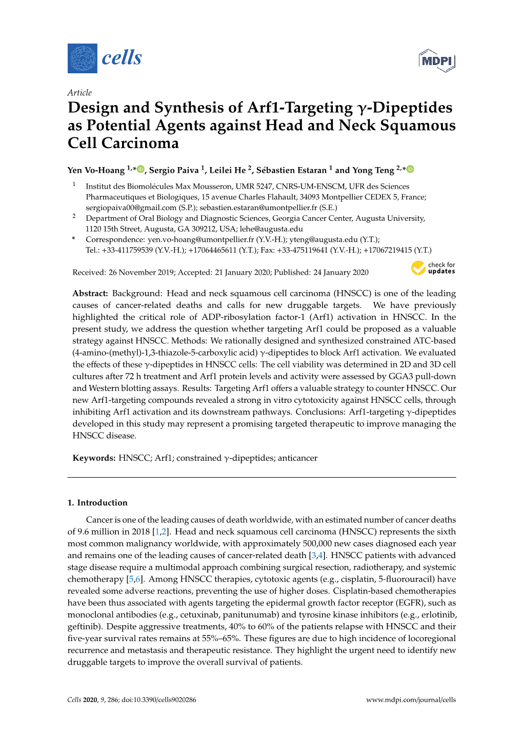 Design and Synthesis of Arf1-Targeting Γ-Dipeptides As Potential Agents Against Head and Neck Squamous Cell Carcinoma