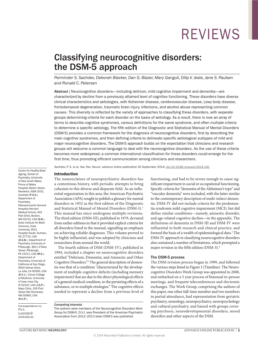 Classifying Neurocognitive Disorders: the DSM-5 Approach