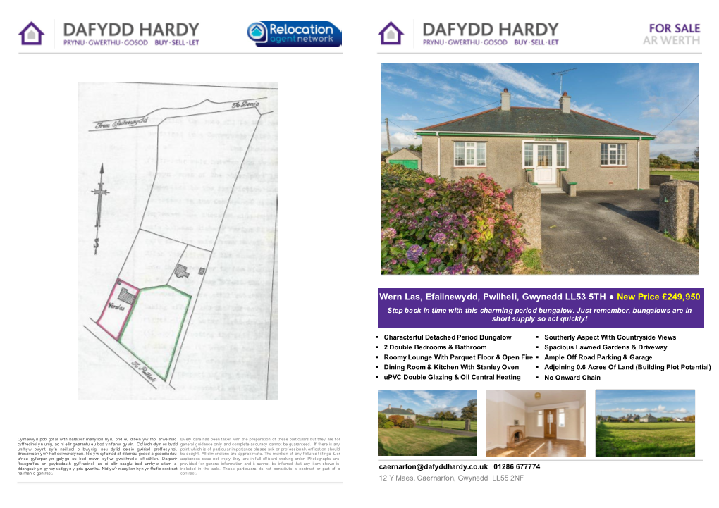 Wern Las, Efailnewydd, Pwllheli, Gwynedd LL53 5TH New Price £249,950