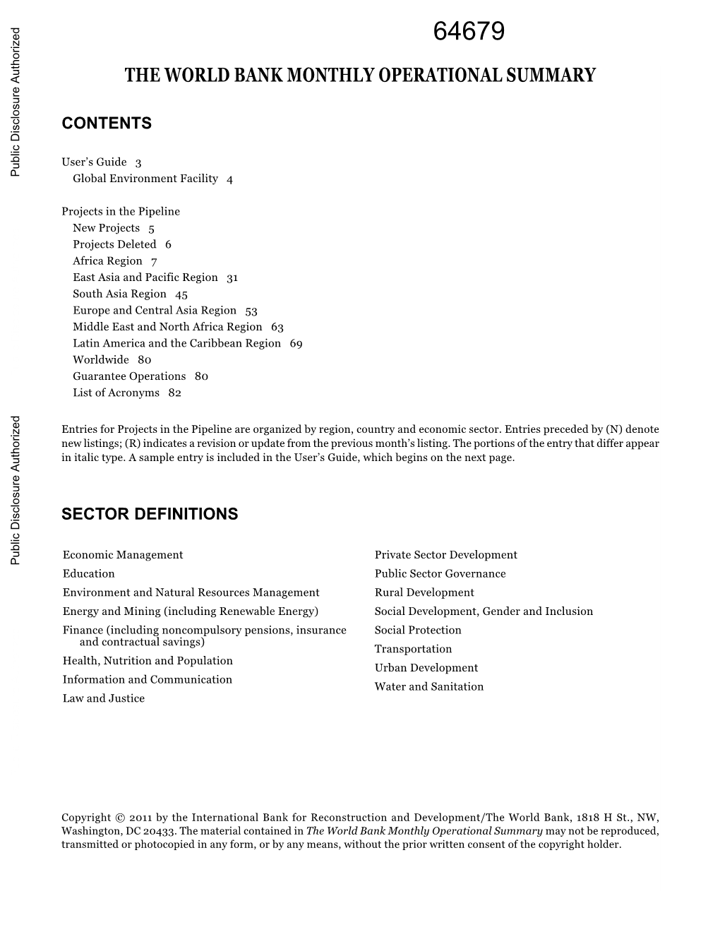 The World Bank Monthly Operational Summary