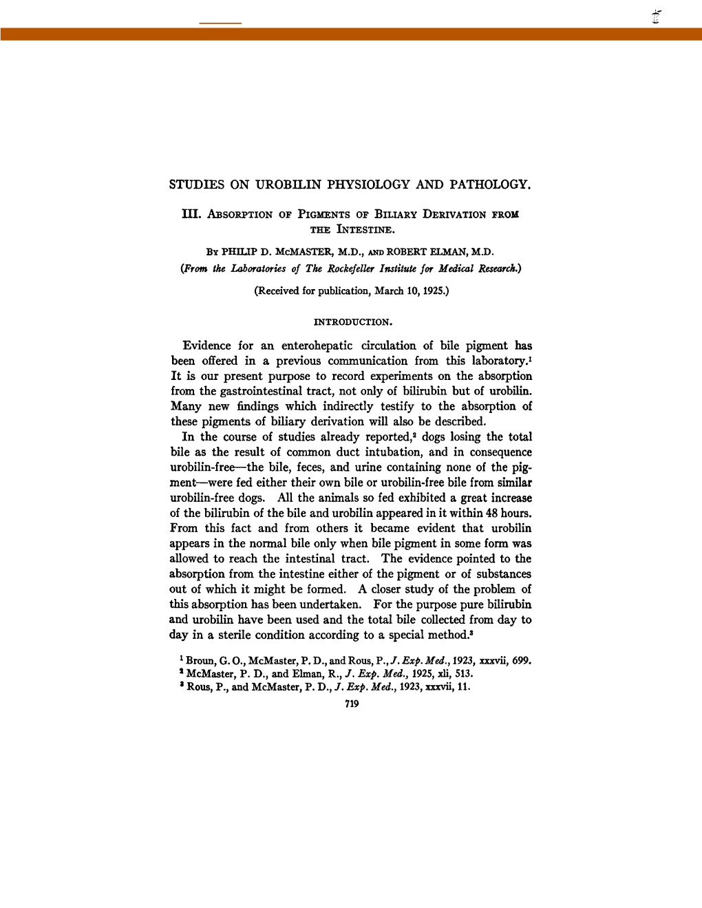 Studies on Urobilin Physiology and Pathology