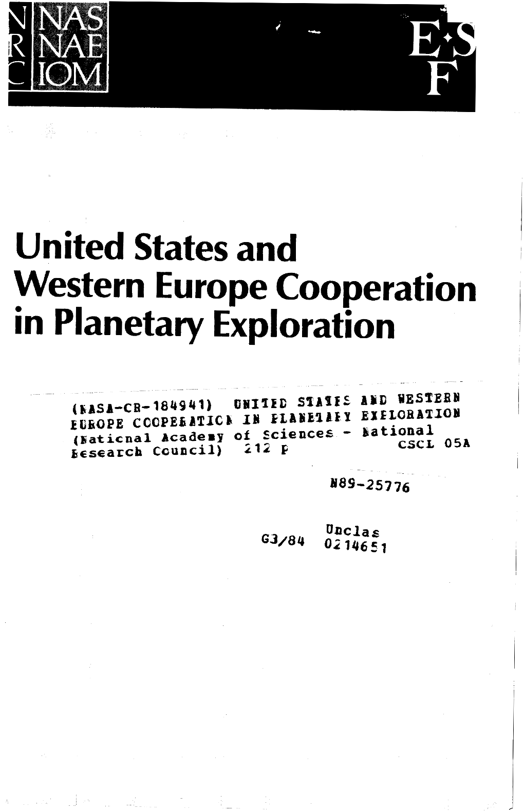 United States and Western Europe Cooperation in Planetary Exploration