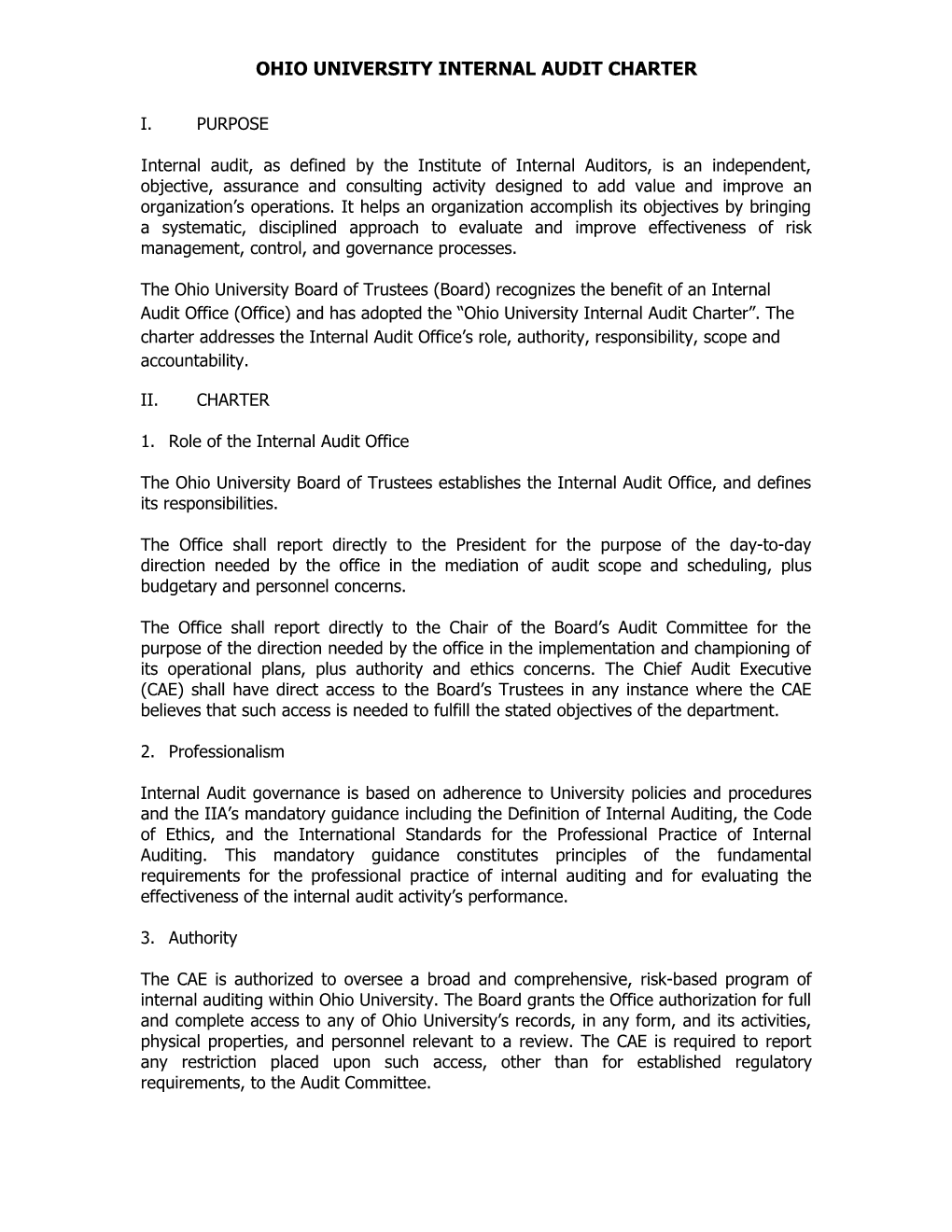 Ohio University Internal Audit Charter