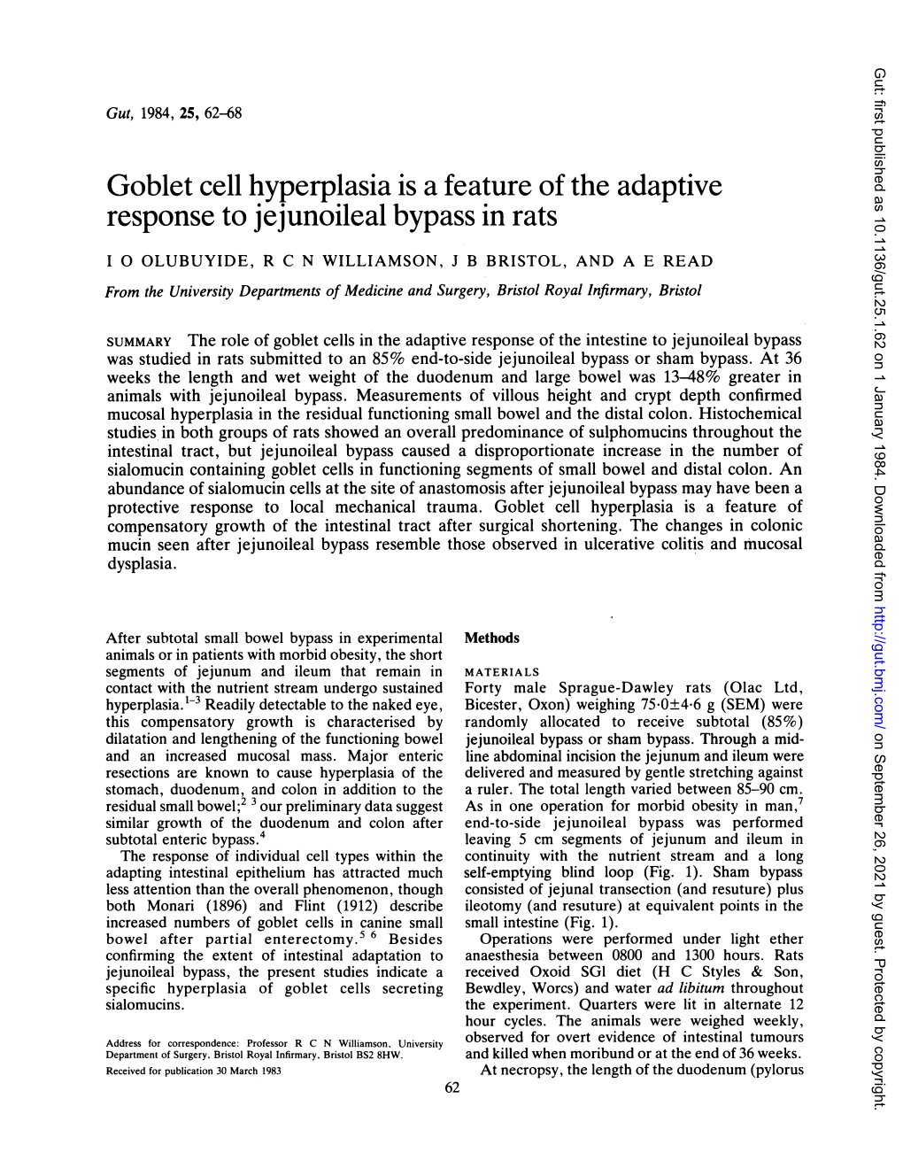 Goblet Cell Hyperplasia Is a Feature of the Adaptive Response to Jejunoileal Bypass in Rats