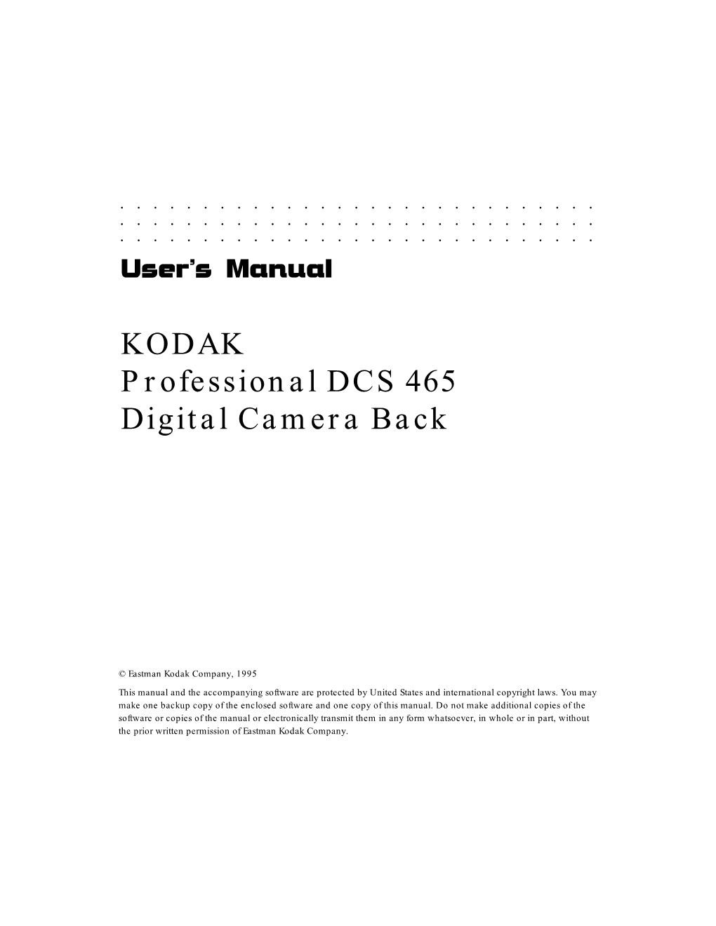 KODAK Professional DCS 465 Digital Camera Back
