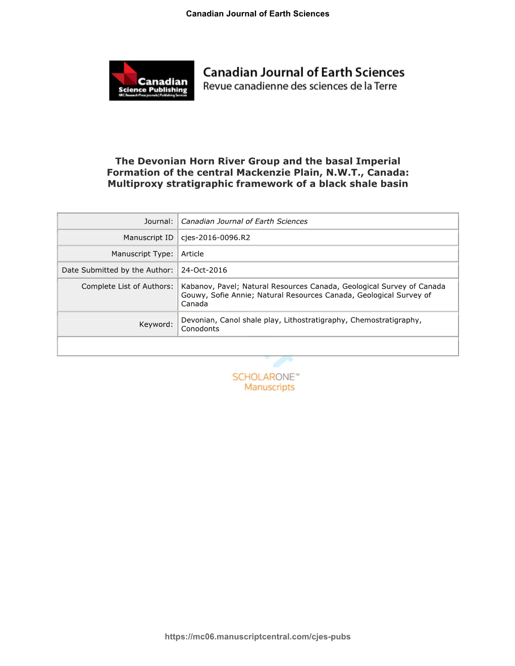 The Devonian Horn River Group and the Basal Imperial