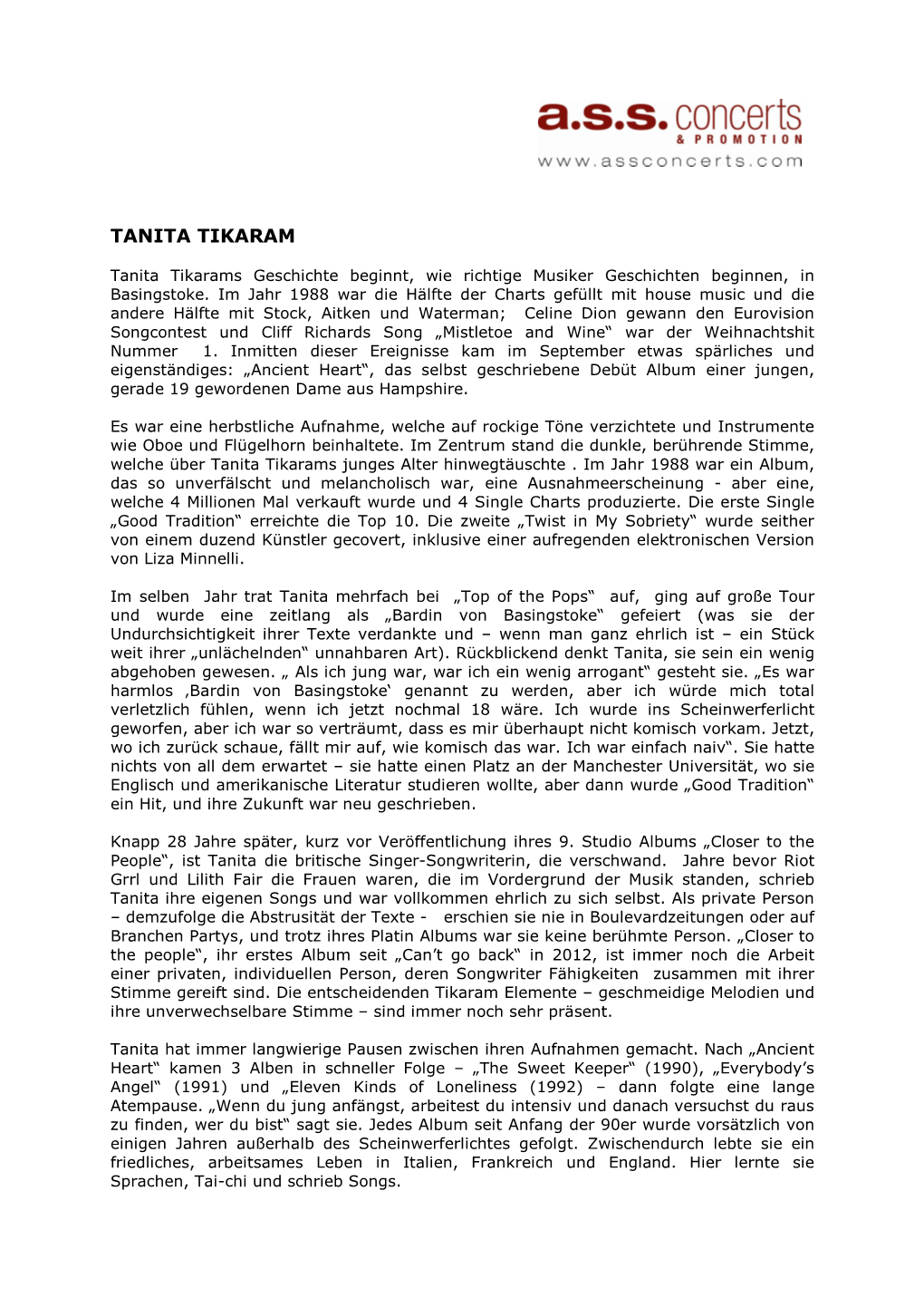 Presse Tanita Tikaram Biografie