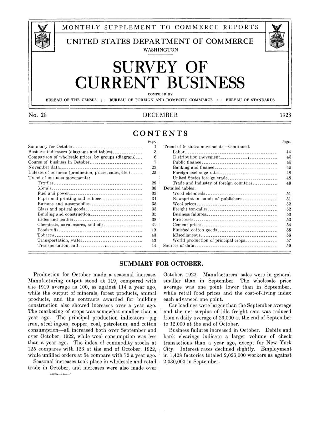 Survey of Current Business December 1923