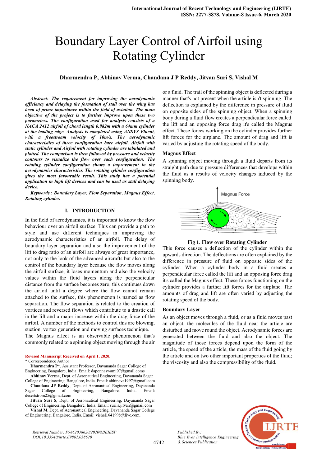 Boundary Layer Control of Airfoil Using Rotating Cylinder