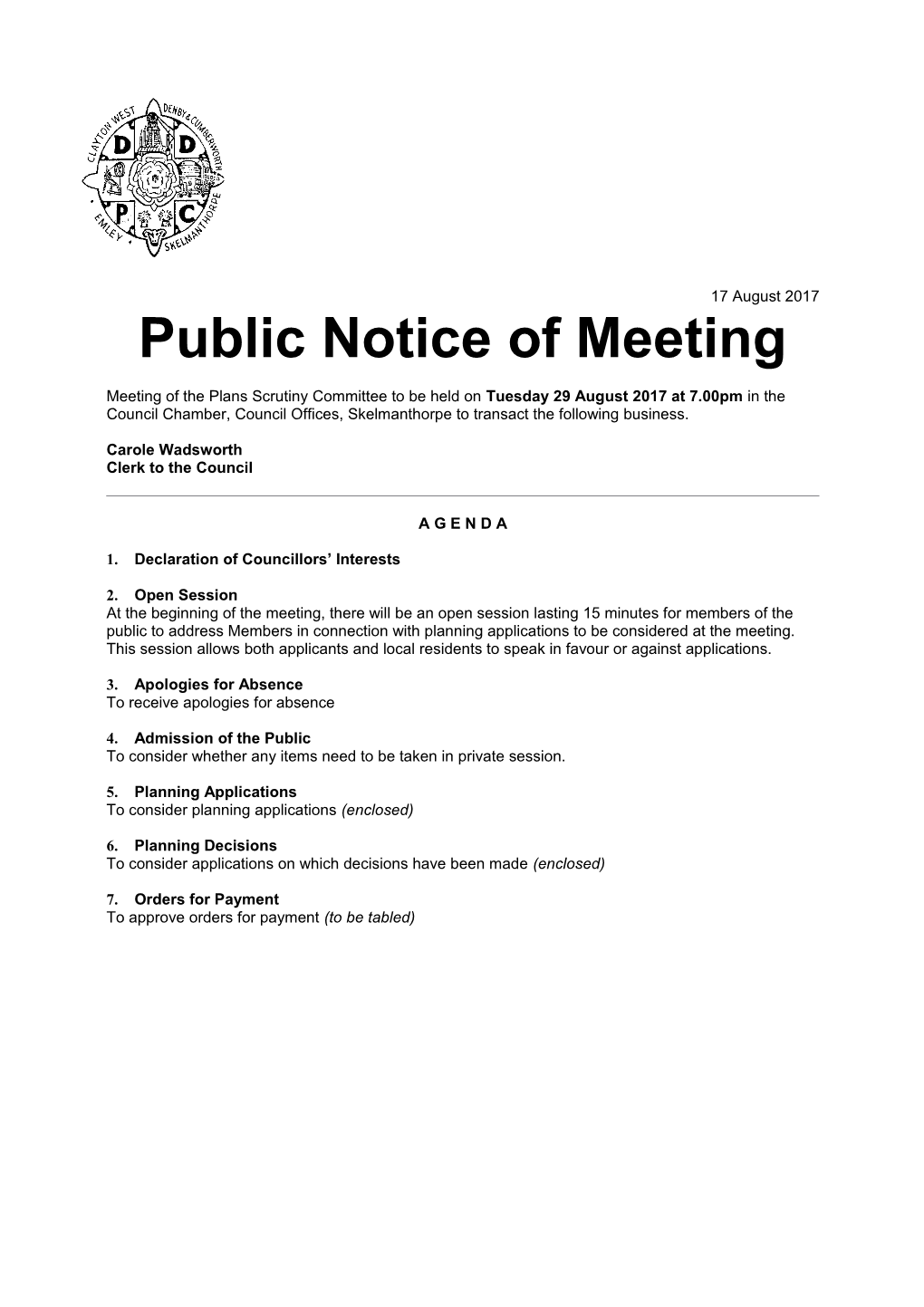 Public Notice of Meeting