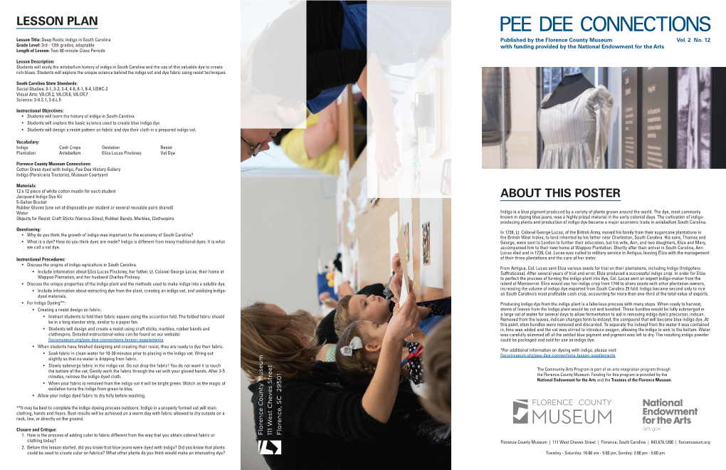 PEE DEE CONNECTIONS Lesson Title: Deep Roots: Indigo in South Carolina Published by the Florence County Museum Vol