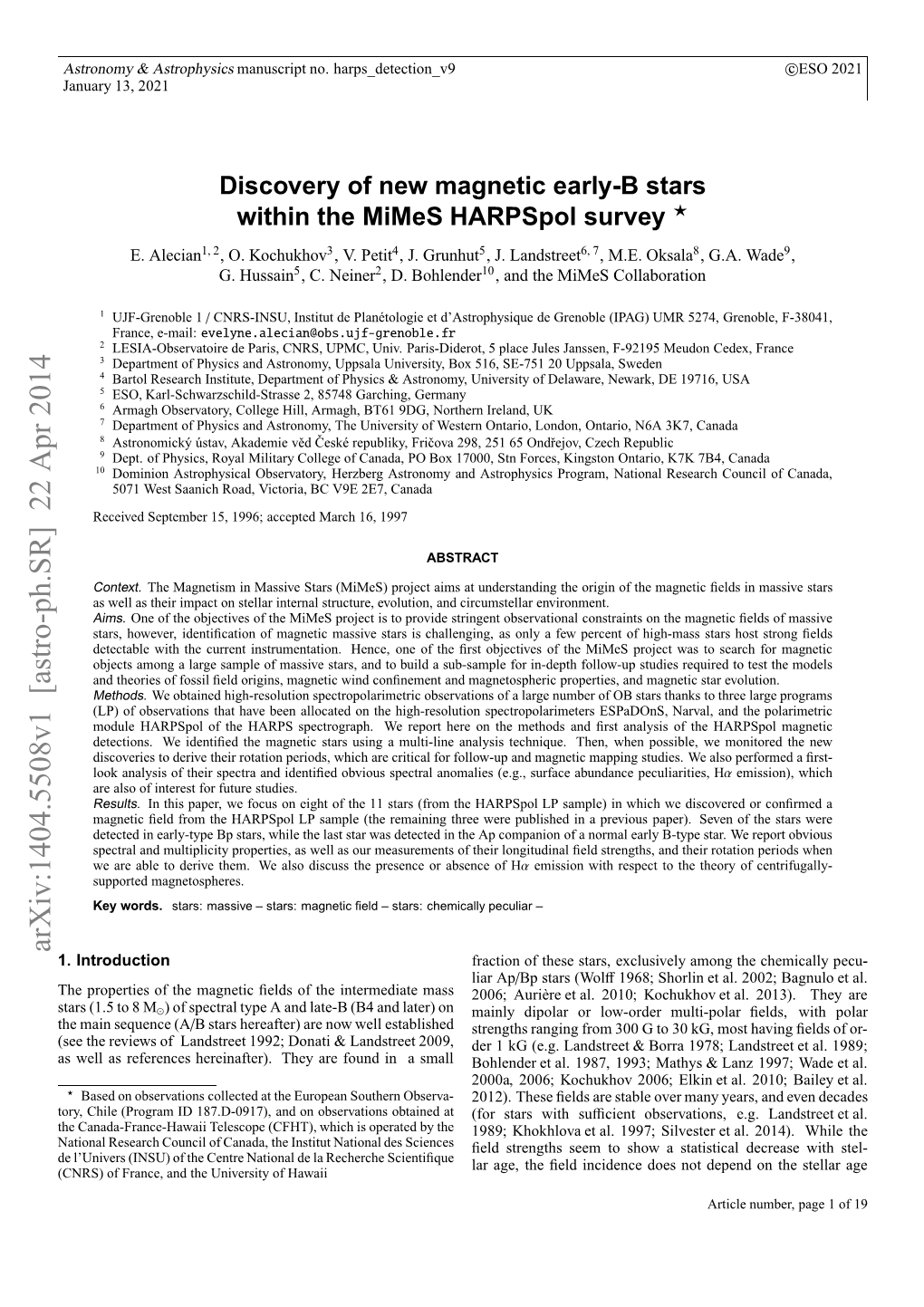 Discovery of New Magnetic Early-B Stars Within the Mimes Harpspol