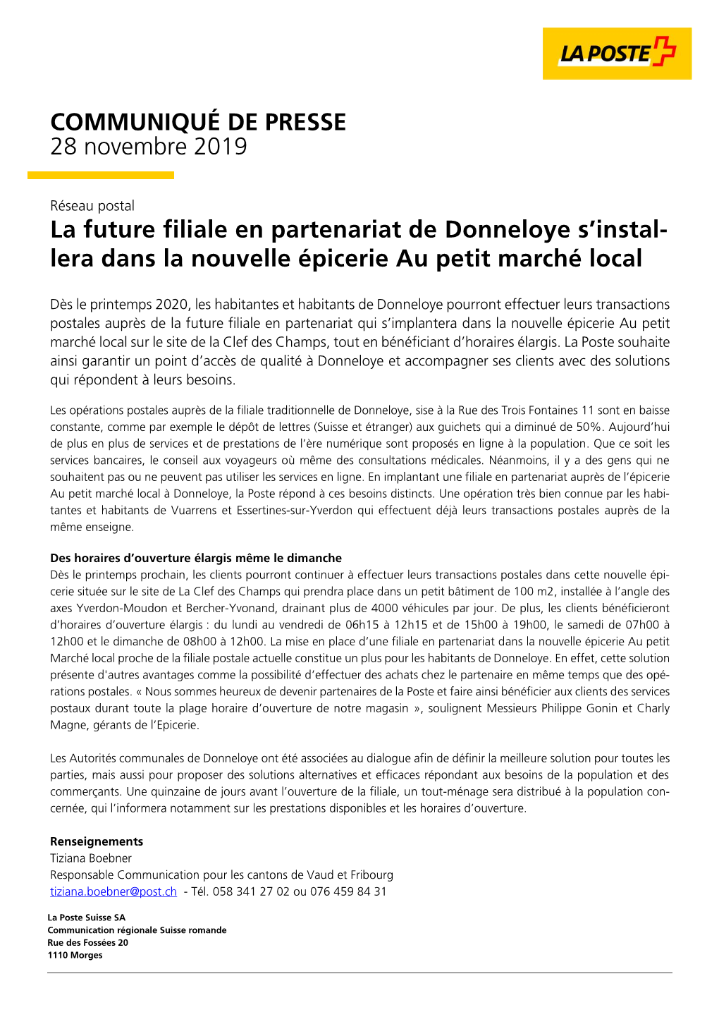 Donneloye/VD: La Future Filiale En Partenariat