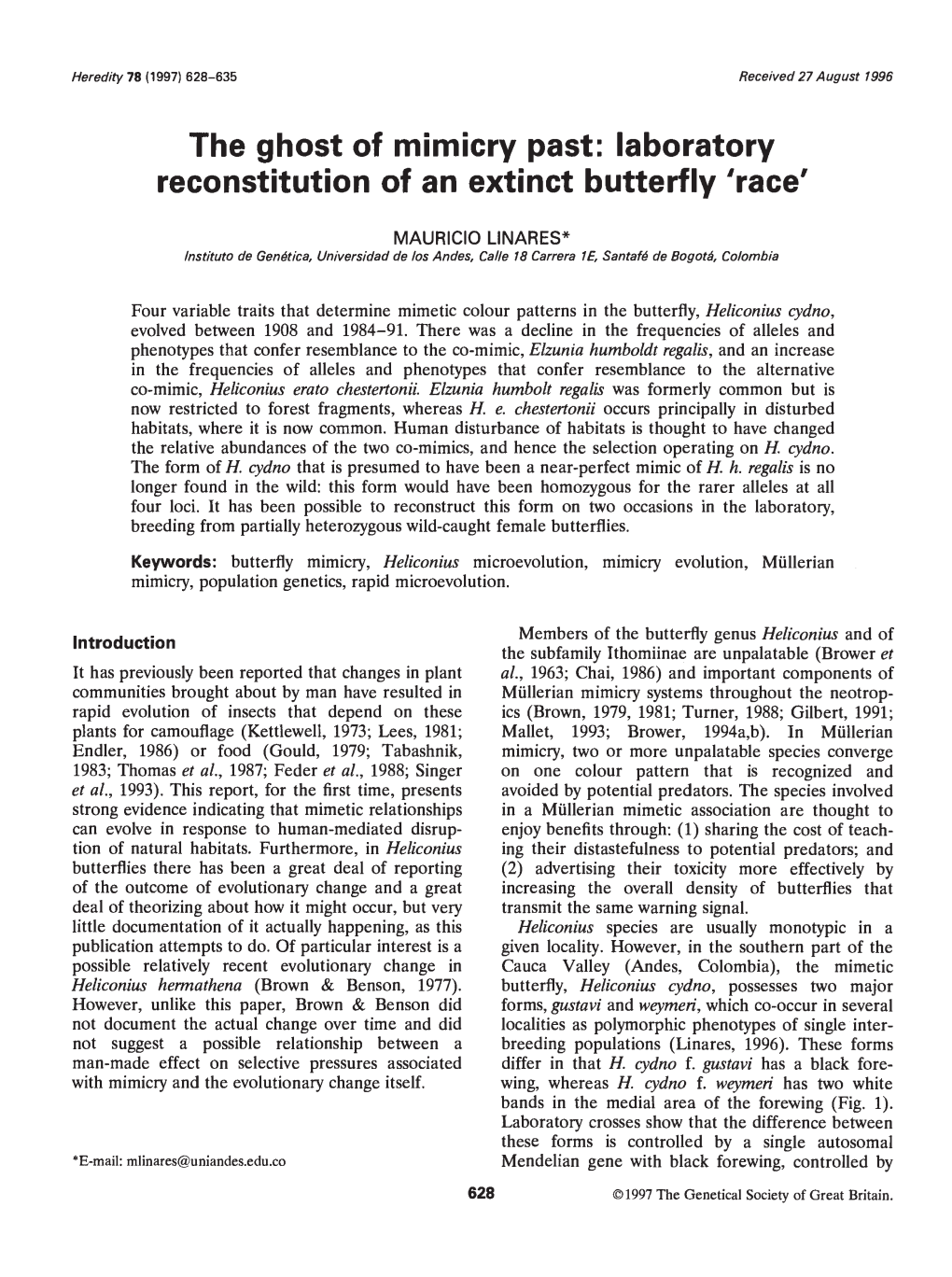 Reconstitution of an Extinct Butterfly 'Race'