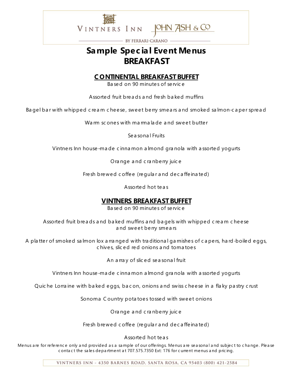 Sample Menus