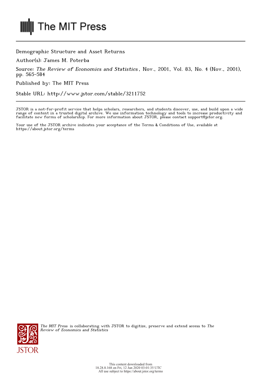 Demographic Structure and Asset Returns Author(S): James M