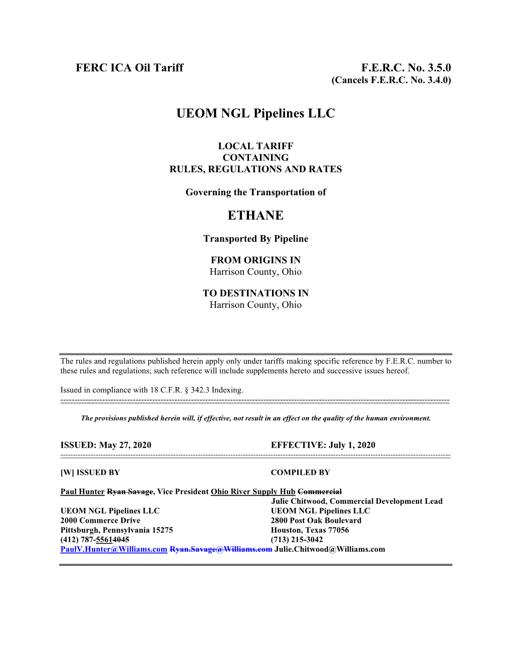 UEOM NGL Pipelines LLC ETHANE