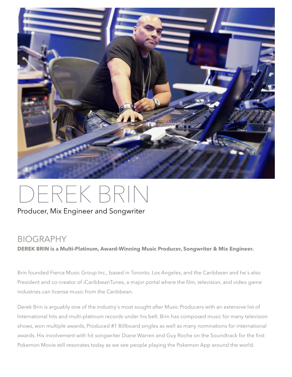 DEREK BRIN Producer, Mix Engineer and Songwriter