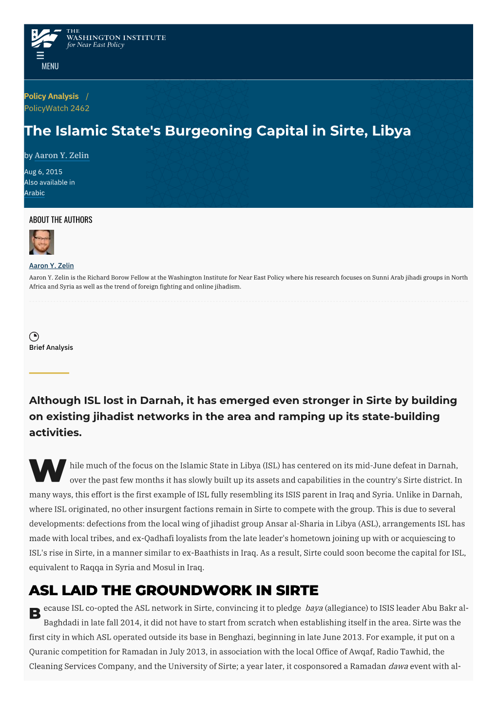 The Islamic State's Burgeoning Capital in Sirte, Libya by Aaron Y