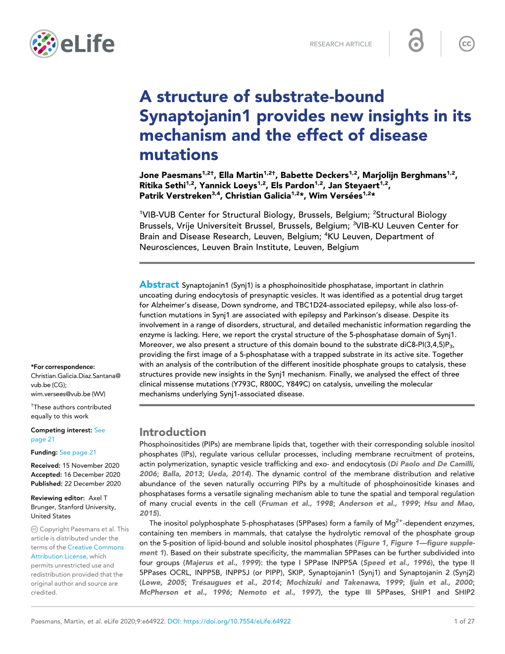 A Structure of Substrate-Bound Synaptojanin1 Provides New Insights in Its Mechanism and the Effect of Disease Mutations