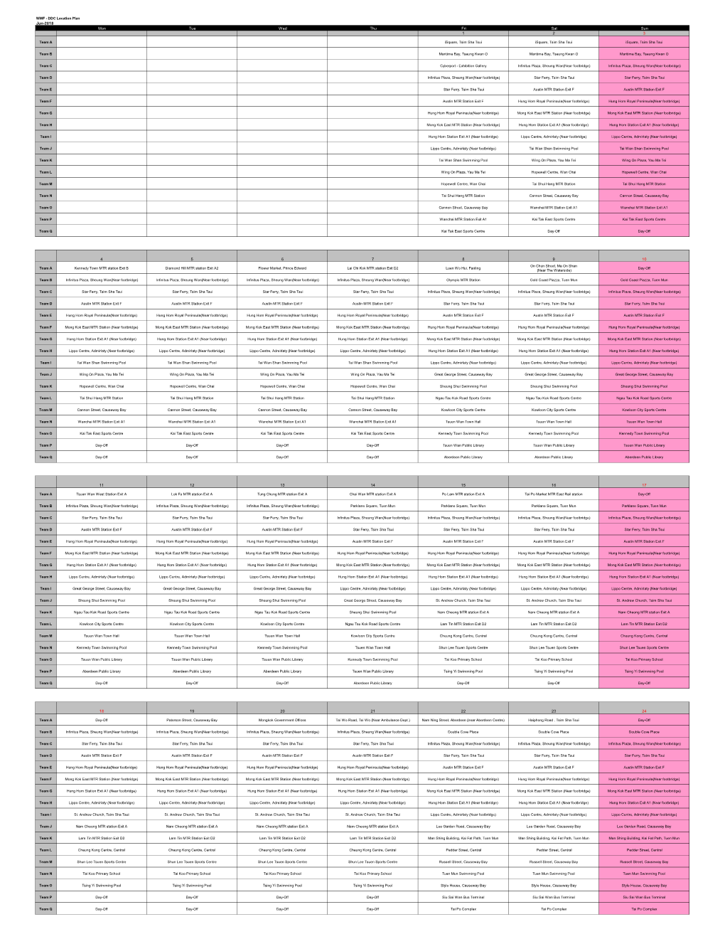 WWF - DDC Location Plan Jun-2018 Mon Tue Wed Thu Fri Sat Sun 1 2 3