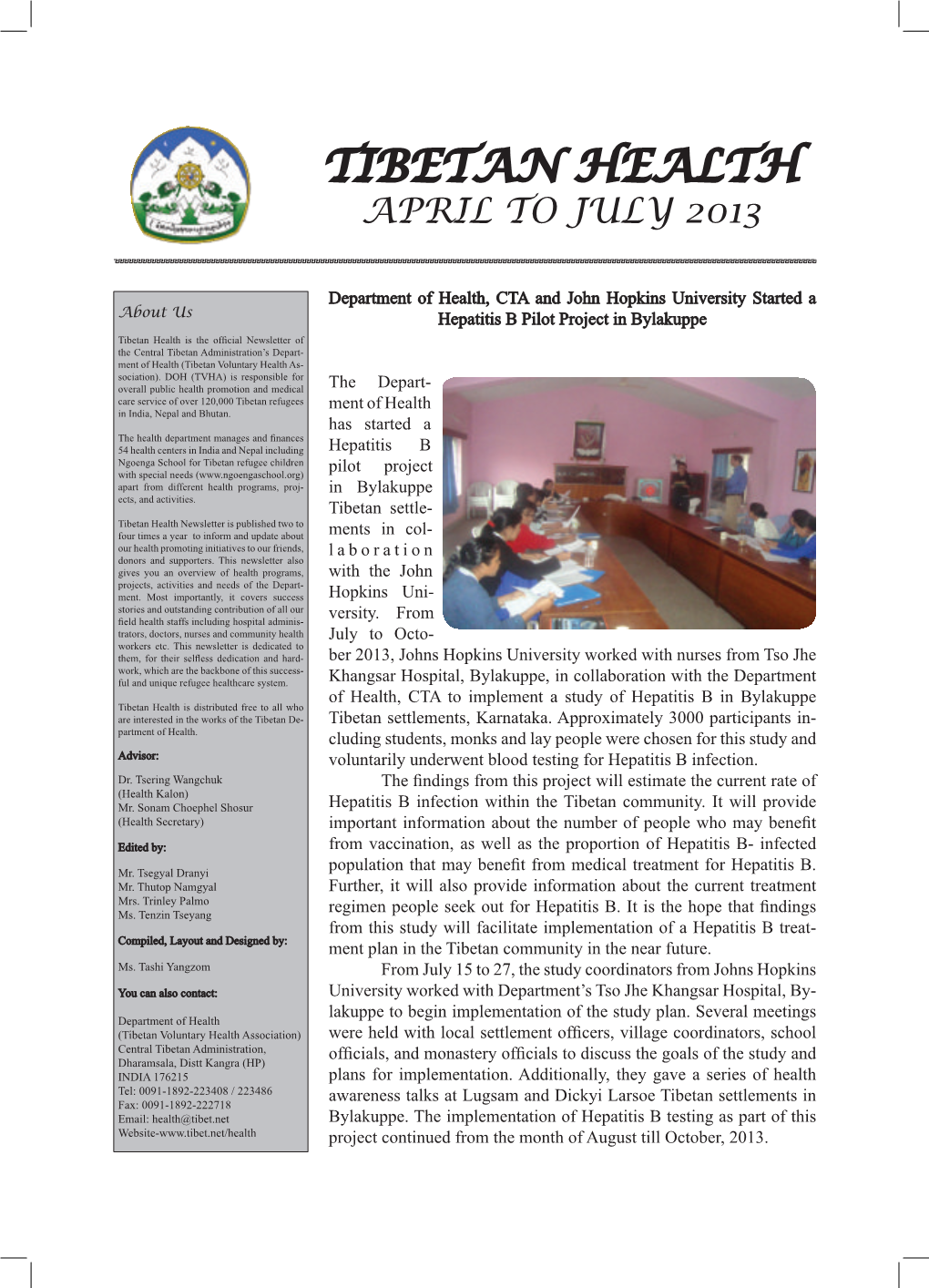 Tibetan Health April to July 2013