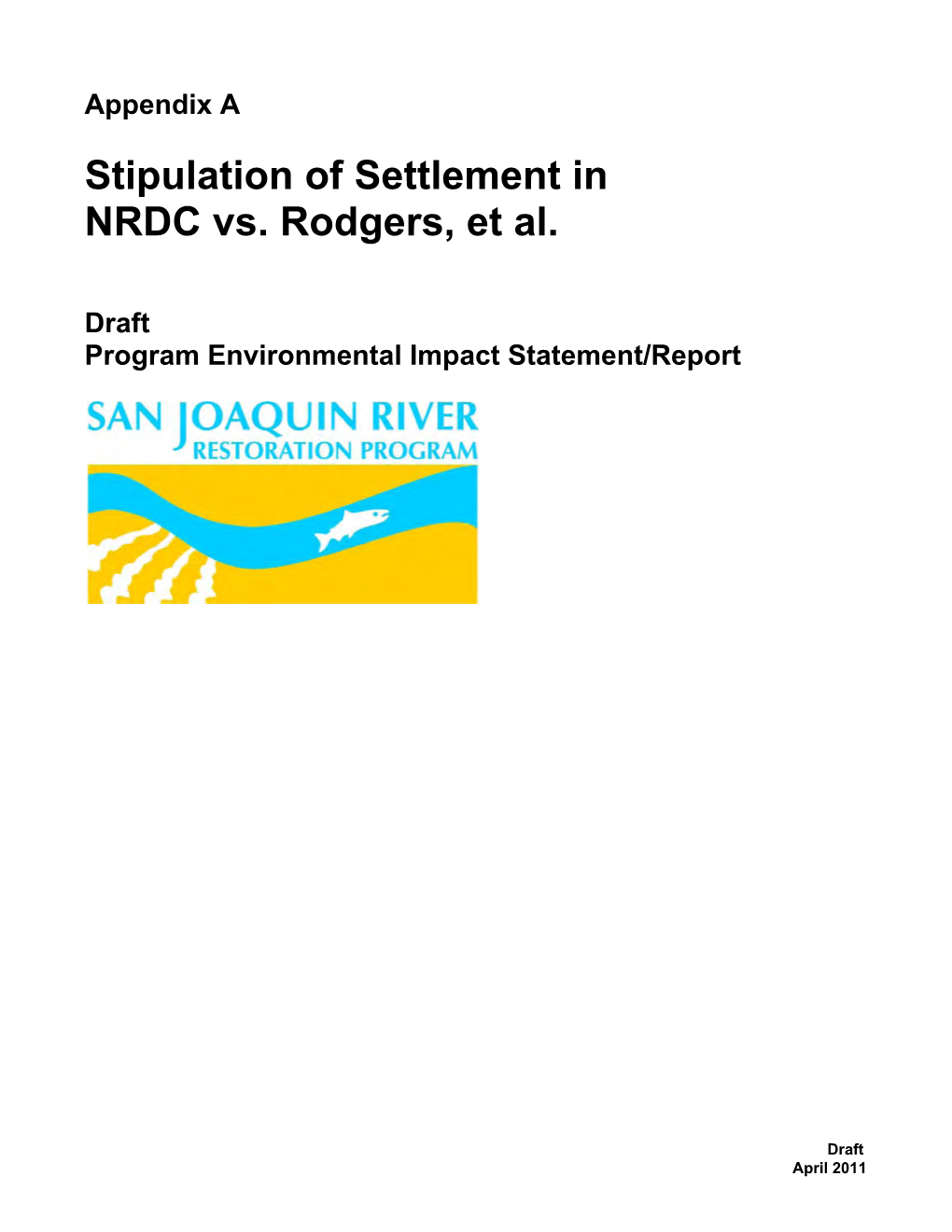 Stipulation of Settlement in NRDC Vs. Rodgers, Et Al