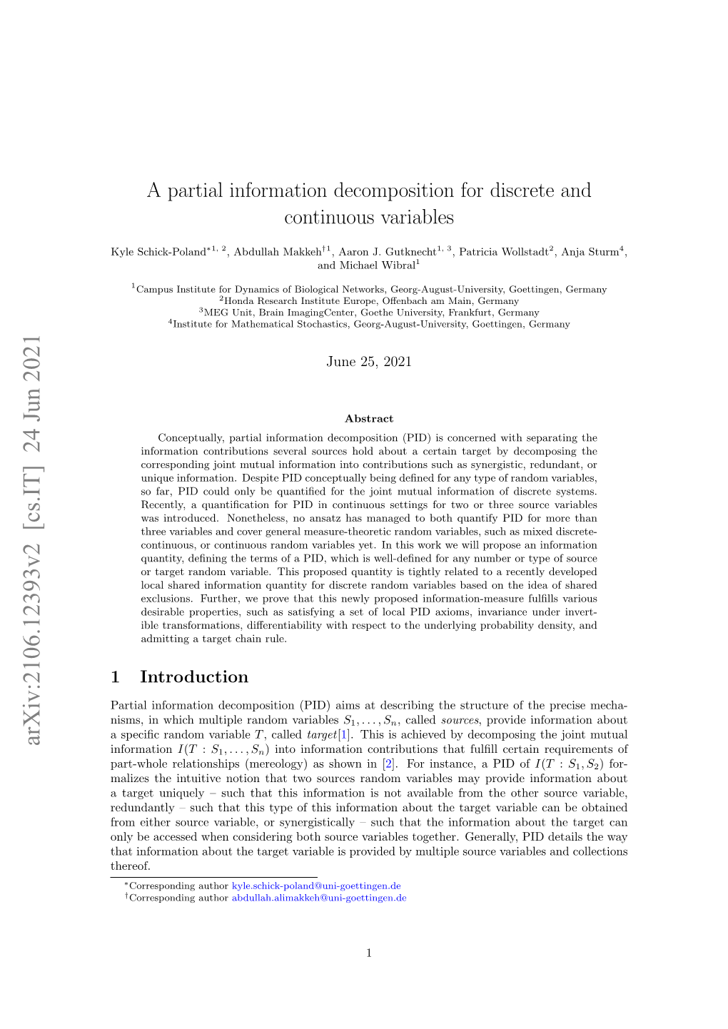 A Partial Information Decomposition for Discrete and Continuous Variables