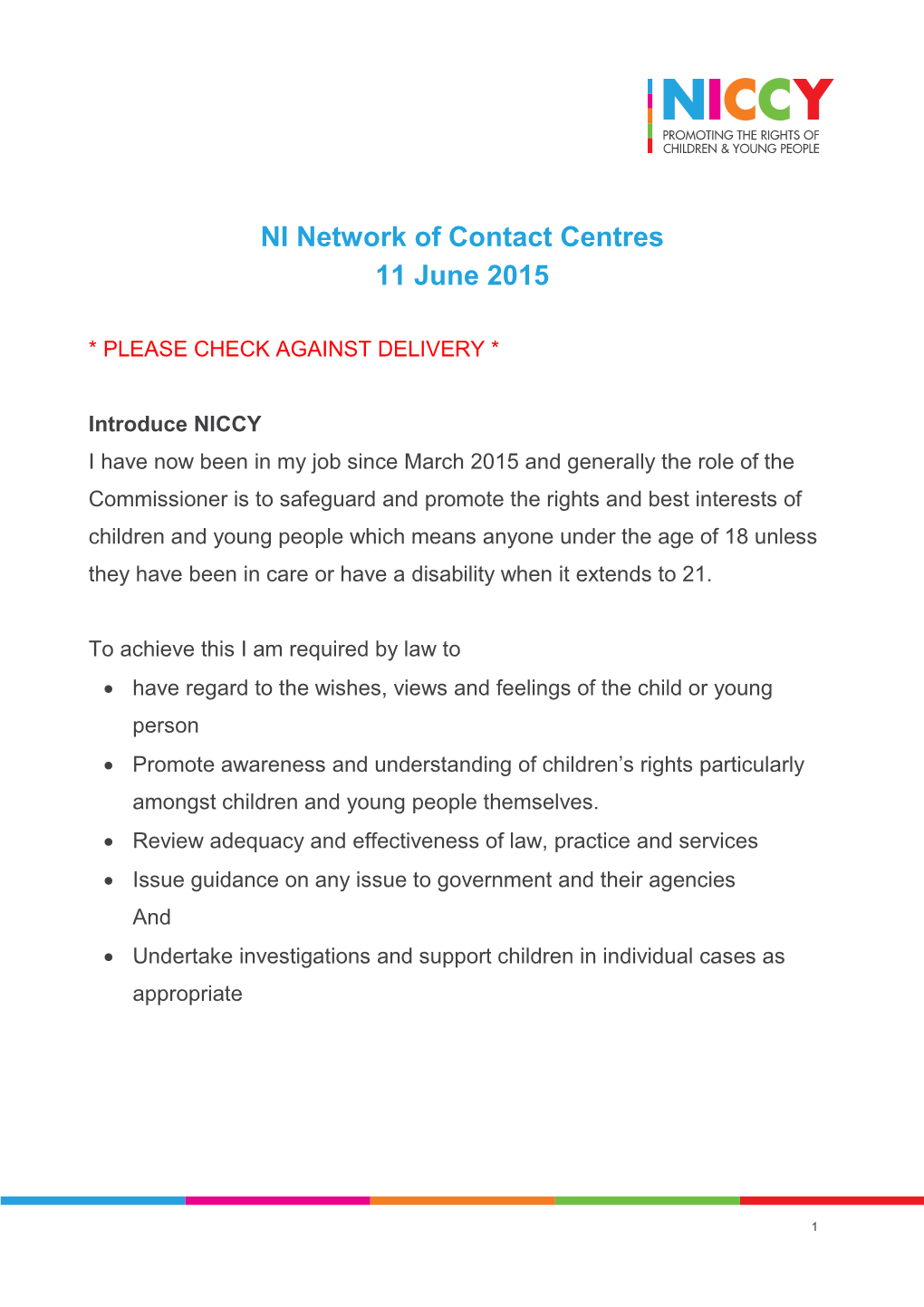 NI Network of Contact Centres 11 June 2015