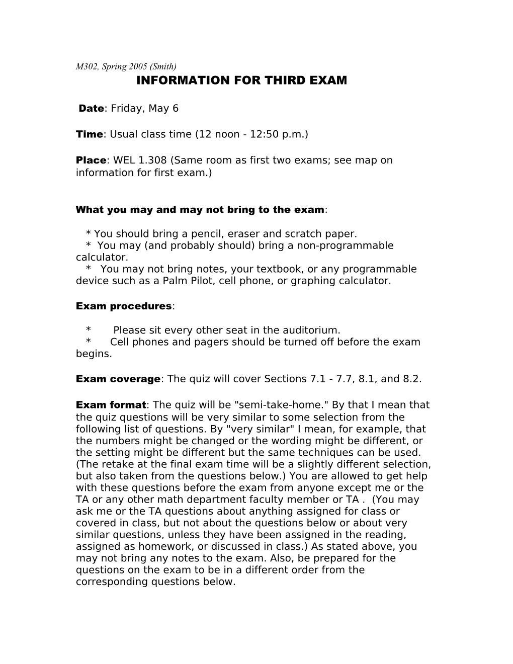 Information for Third Exam