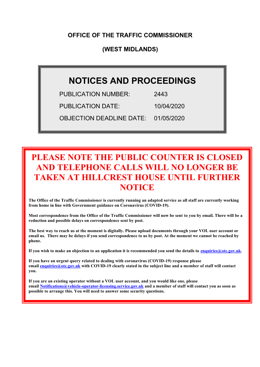 Notices and Proceedings for the West Midlands