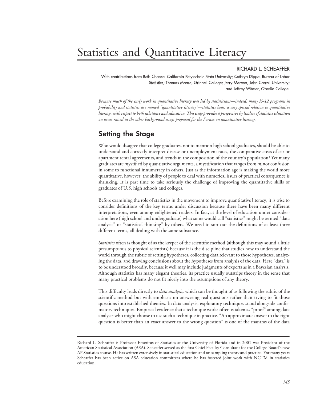 Statistics and Quantitative Literacy