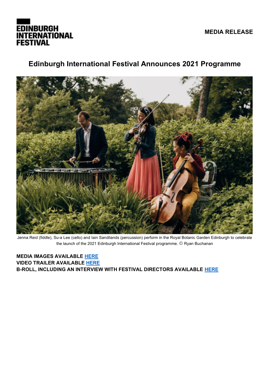 Edinburgh International Festival Announces 2021 Programme