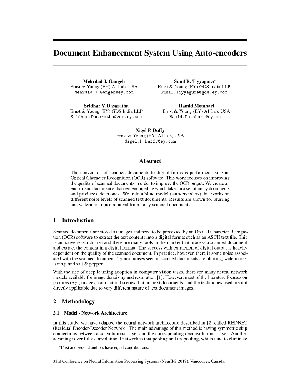 Document Enhancement System Using Auto-Encoders