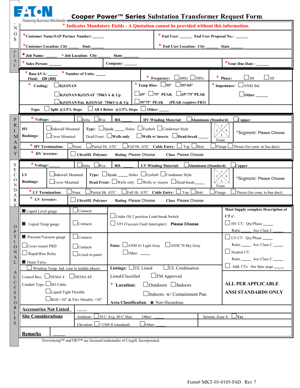 Substation Transformer Request Form