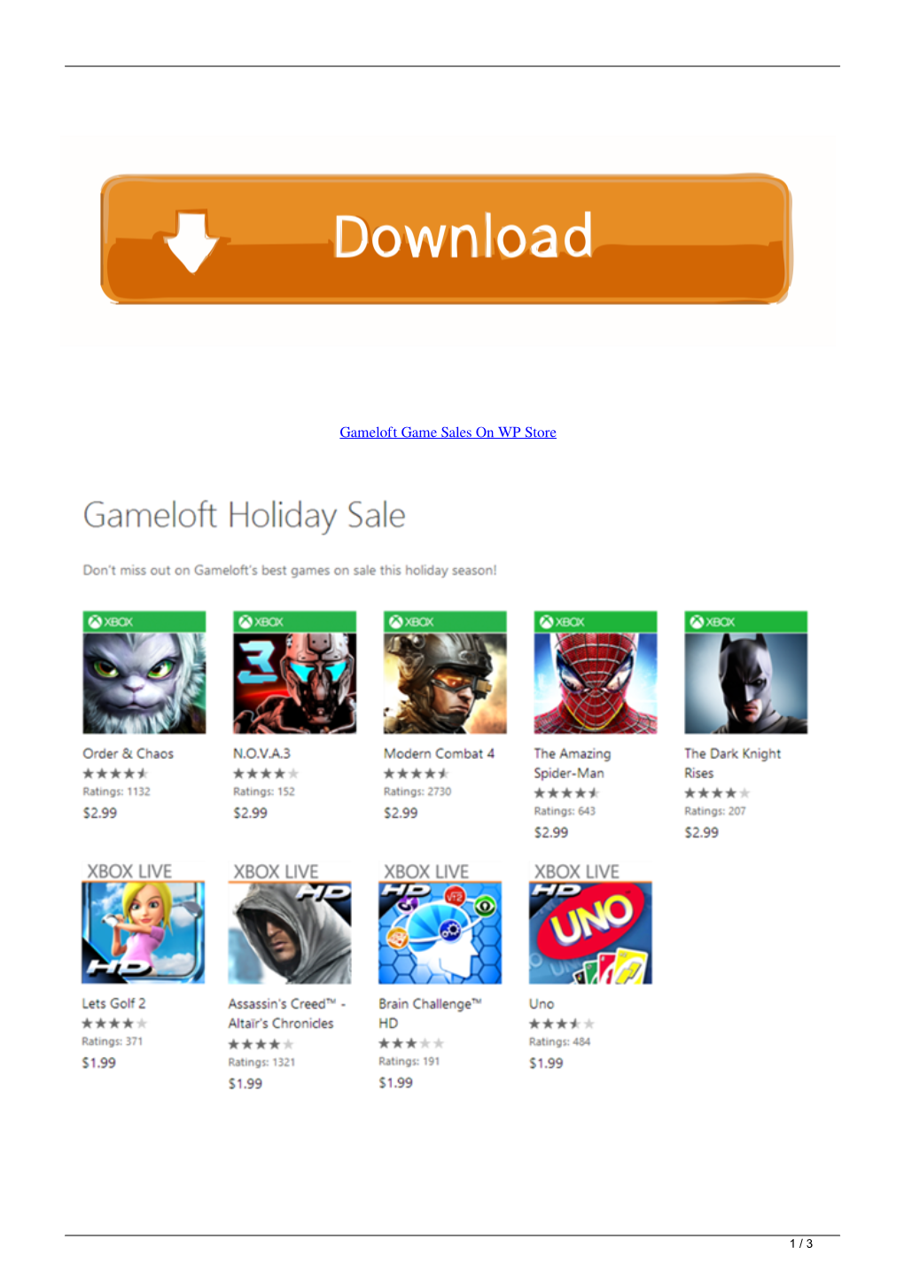 Gameloft Game Sales on WP Store
