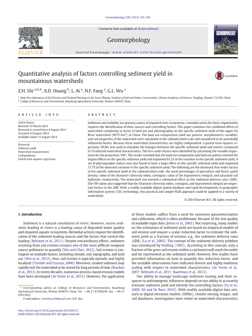 Quantitative Analysis of Factors Controlling Sediment Yield in Mountainous Watersheds